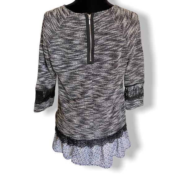 Multiples Womens Tunic Size Large Textured Lace Sweater Black‎ Gray White Mixed - Picture 3 of 5